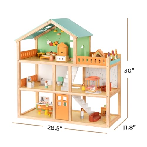 Large Wooden 3-Story Dollhouse with 42 Pcs Furniture T782