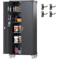 Black Metal Storage Cabinet with Wheels and Pegboard I127