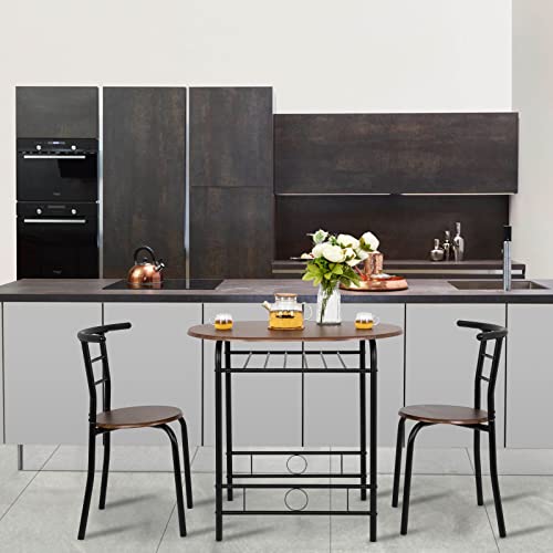 3 Piece Wooden Dining Set with 2 Chairs and Wine Rack M94081