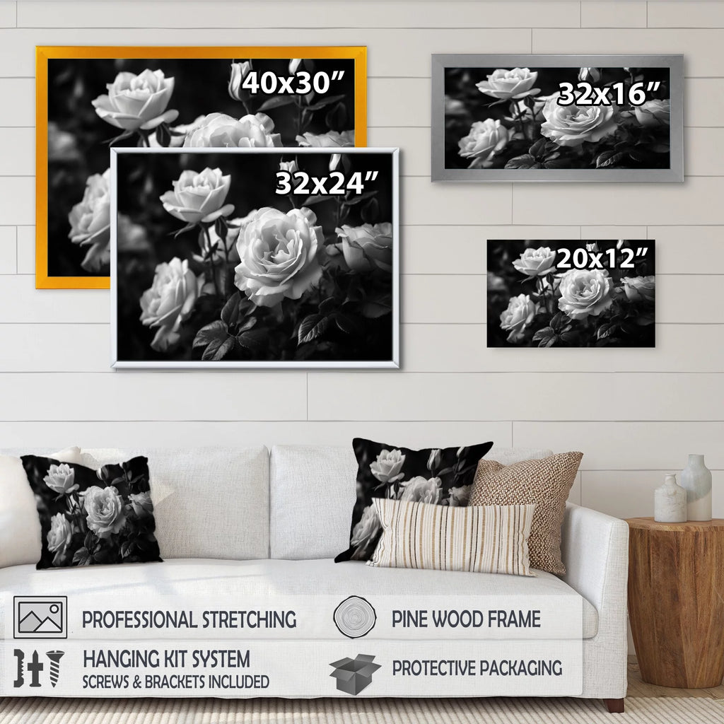 Grey Rose Framed Canvas Art Print 32 in. wide x 24 in. high O7976