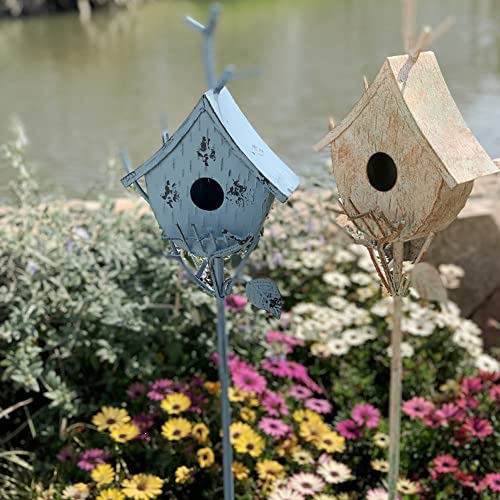 Metal Birdhouse Stake with Pole 39" H Blue W550