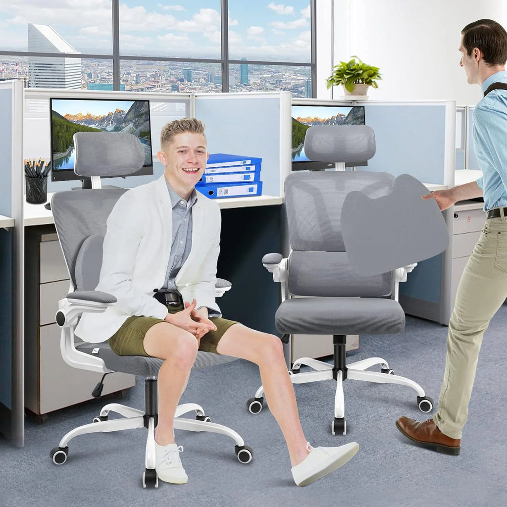 Dark Grey Ergonomic Mesh Office Chair with Lumbar Support Pillow U80710