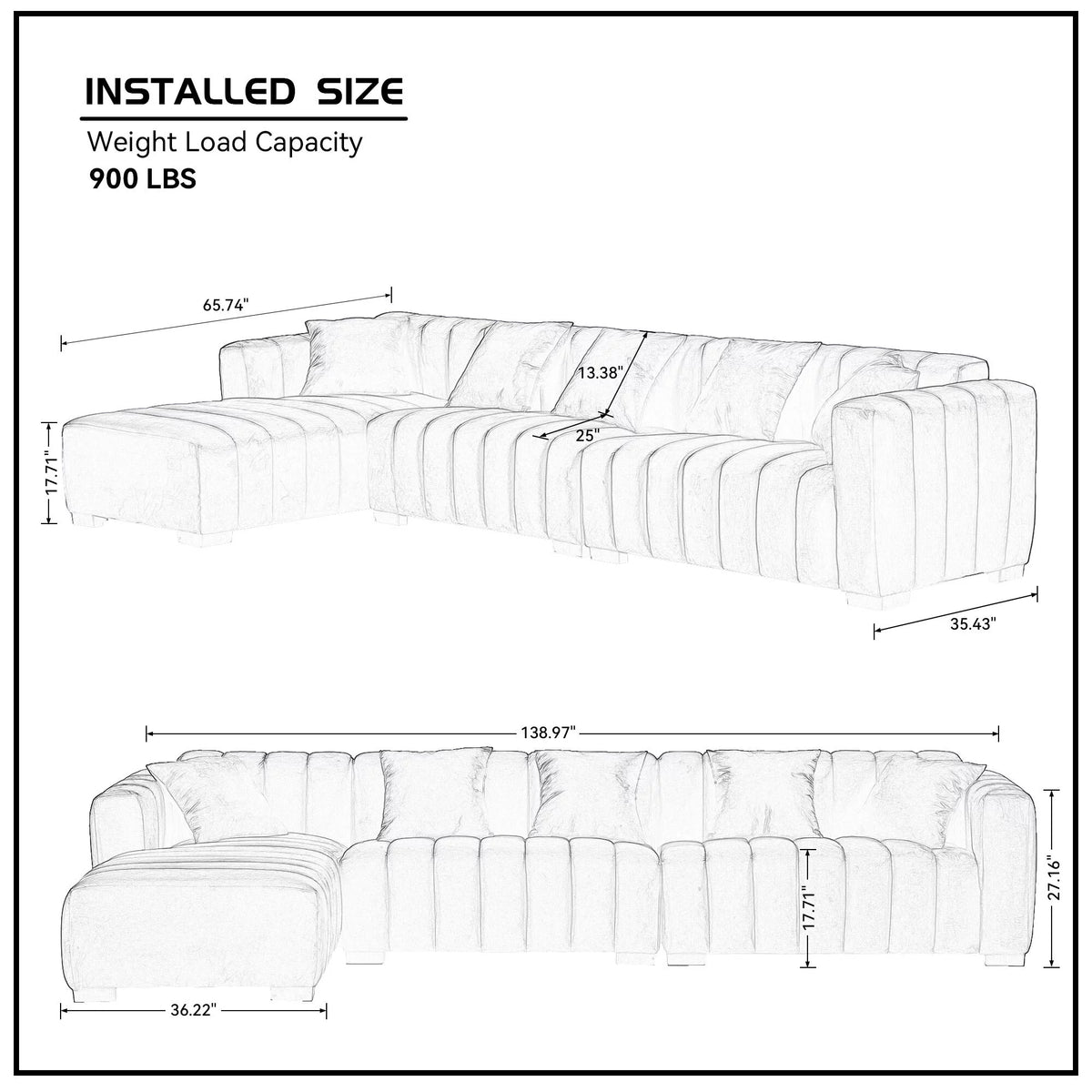 139" L Shaped Sectional Sofa with Ottoman E331