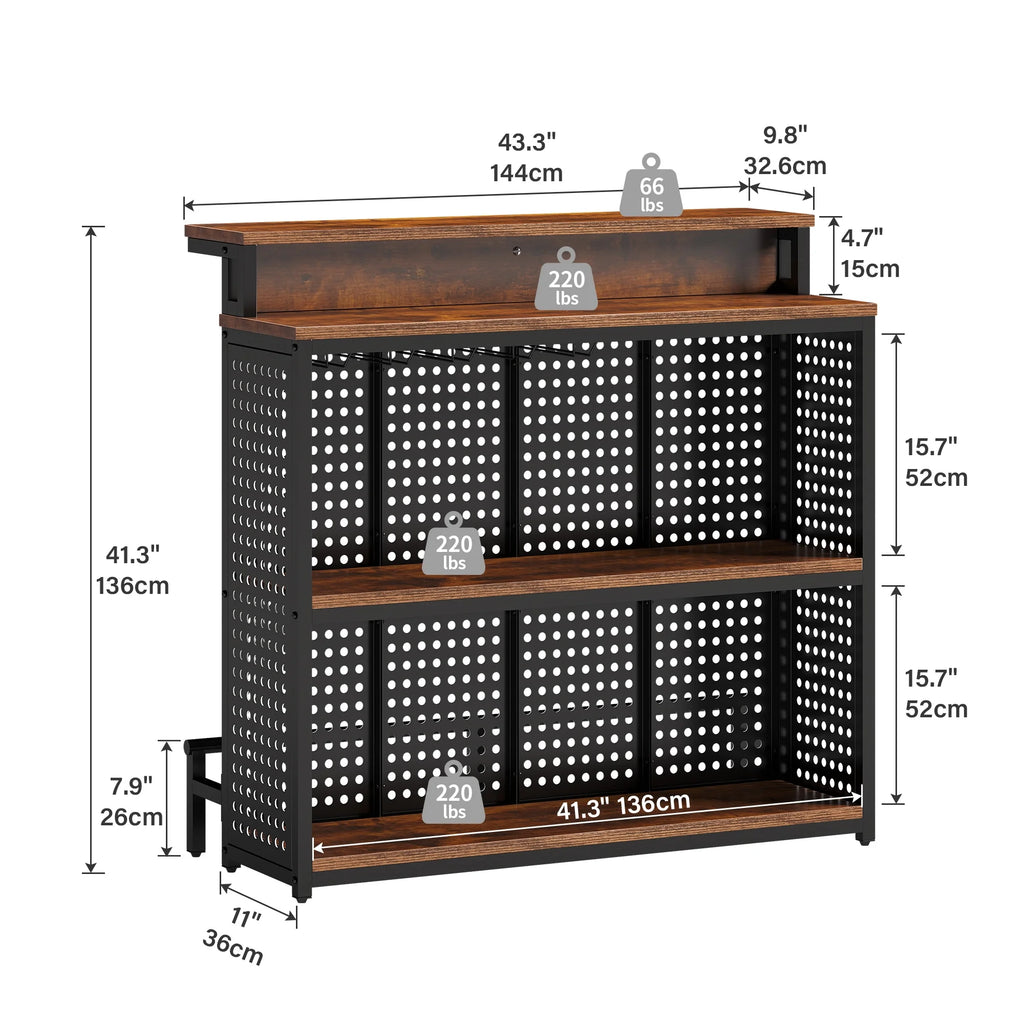 4 Tier Bar Unit with LED Lights and Stemware Rack Y75282