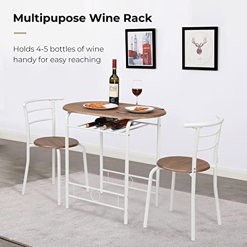 3 Piece Wooden Dining Set with 2 Chairs and Wine Rack M94081
