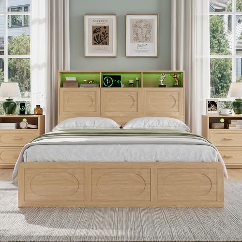 Queen Size Wood Bed Frame with Storage Headboard and 4 Drawers S898