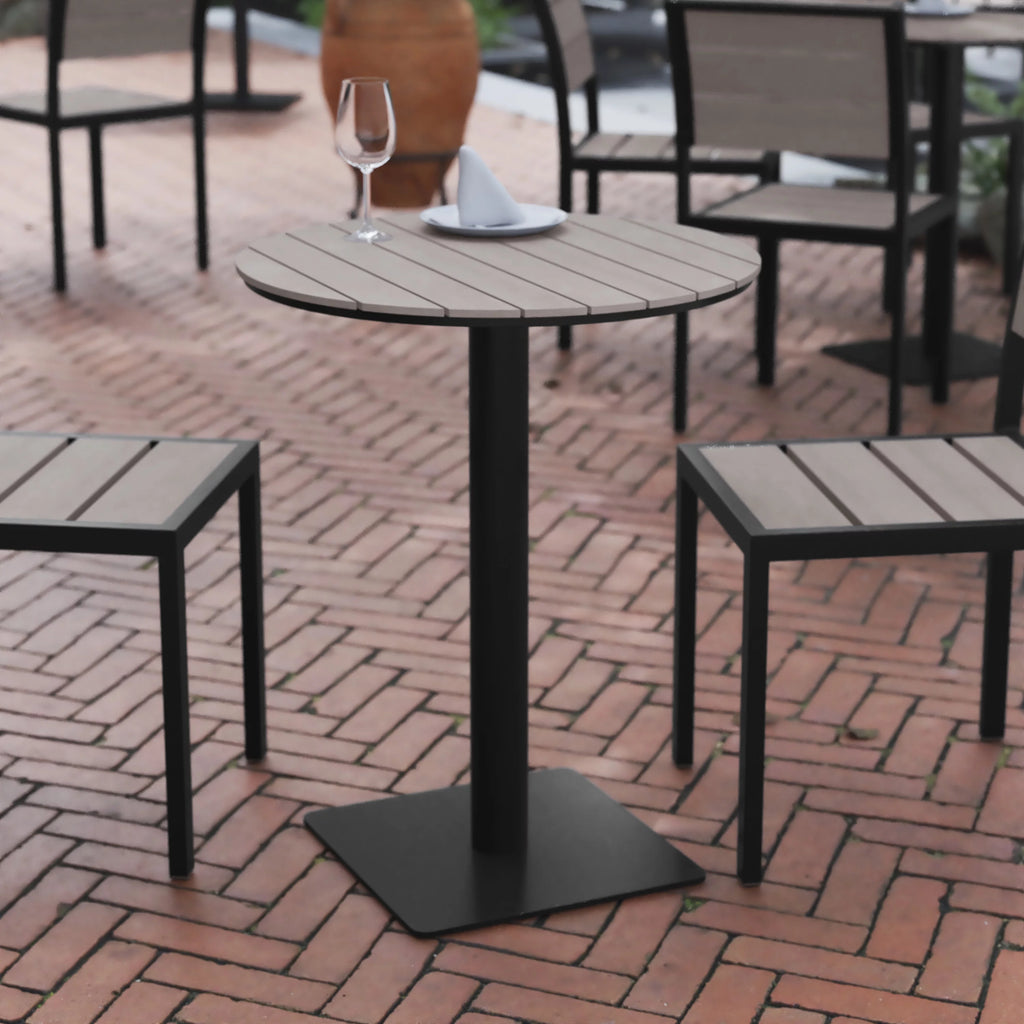 Round 24" Faux Teak Poly Slats Steel Frame Table N945
