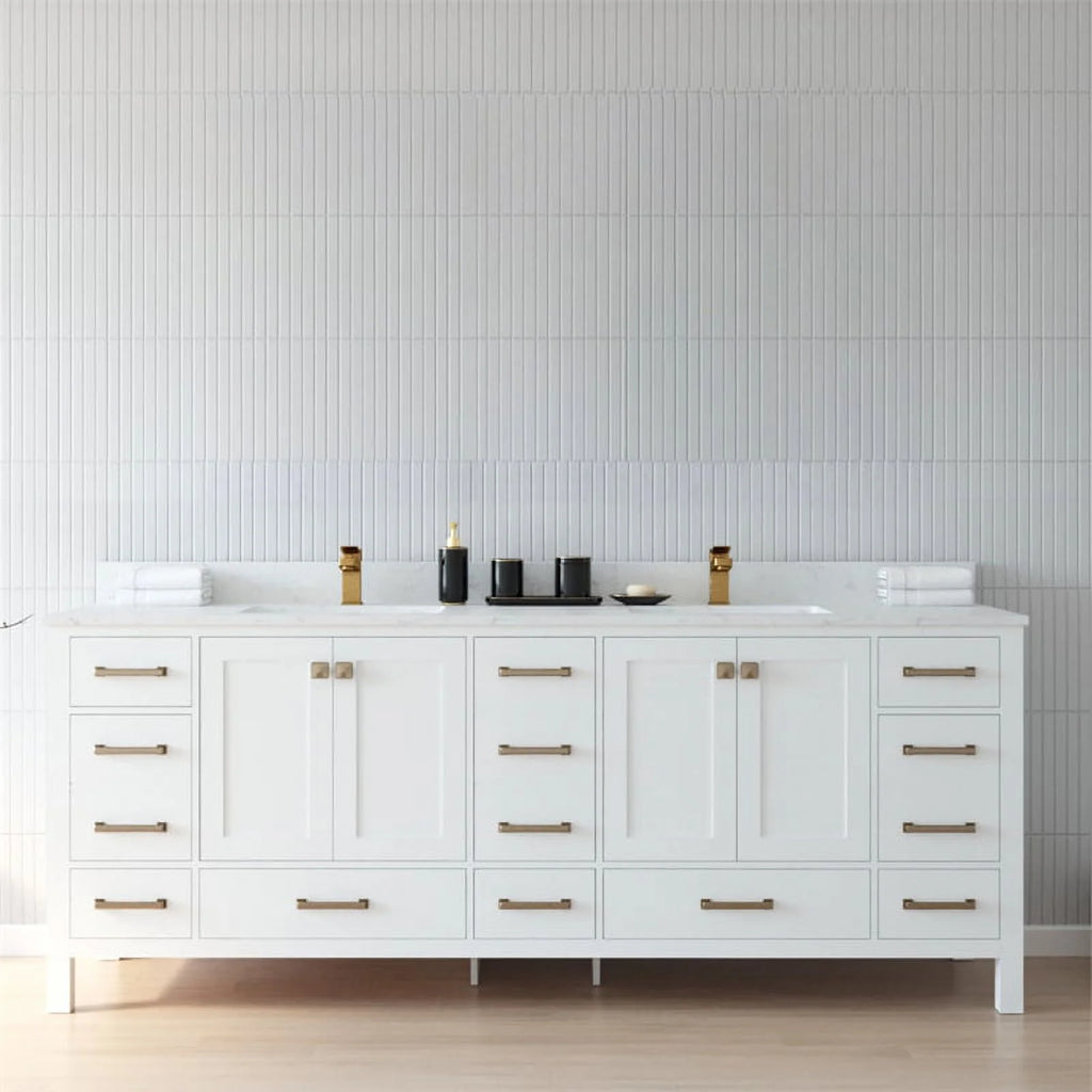84" Double Sink Bathroom Vanity White Stone Top D623062