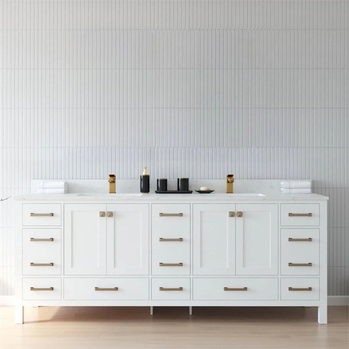 84" Double Sink Bathroom Vanity White Stone Top D623062