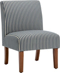 Armless Accent Chair with Wood Legs, Navy and White Stripe Fabric Q1231