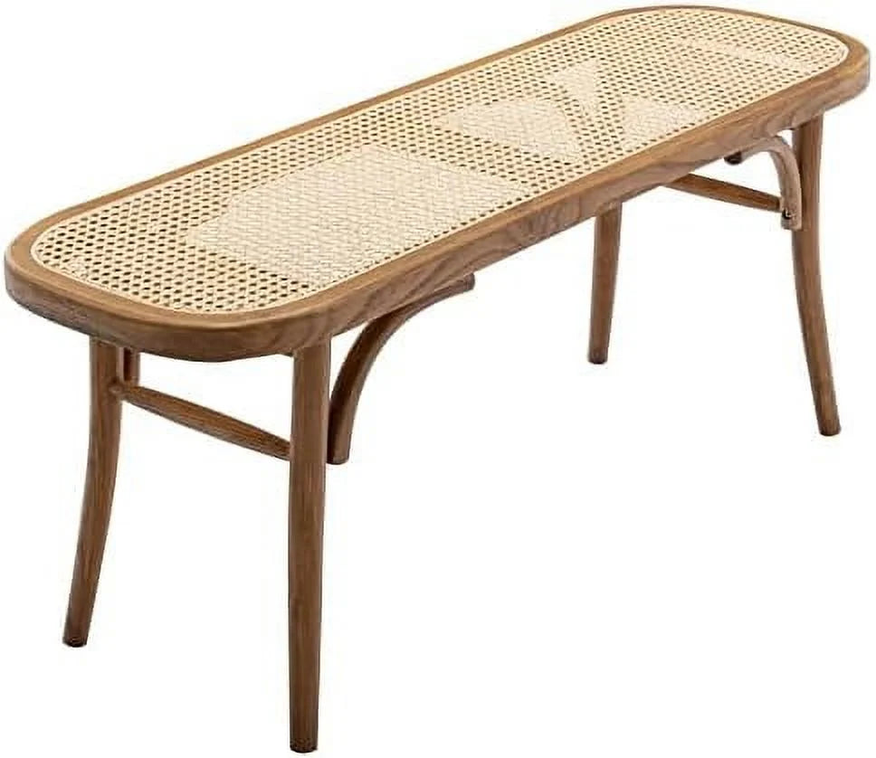 Wood Dining Bench with Rattan Seat I444293