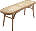 Wood Dining Bench with Rattan Seat I444293