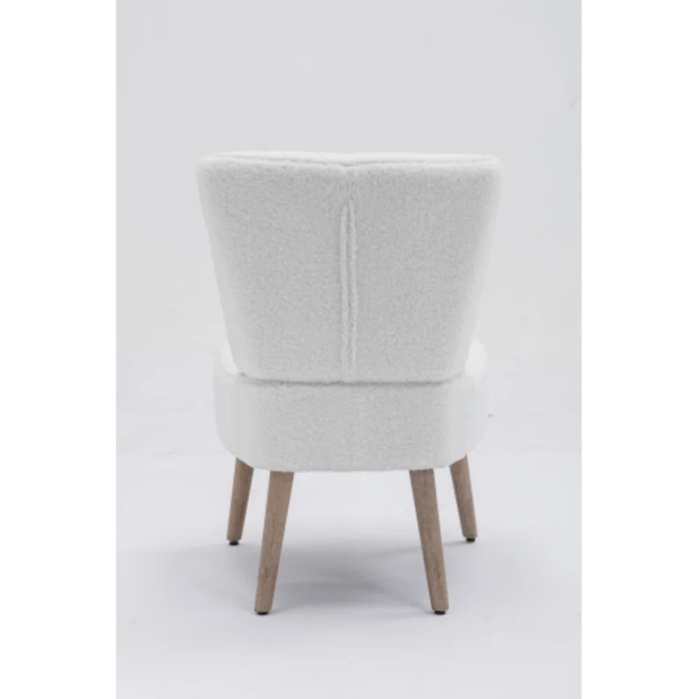 White Teddy Fabric Slipper Chair with Wooden Legs D21093