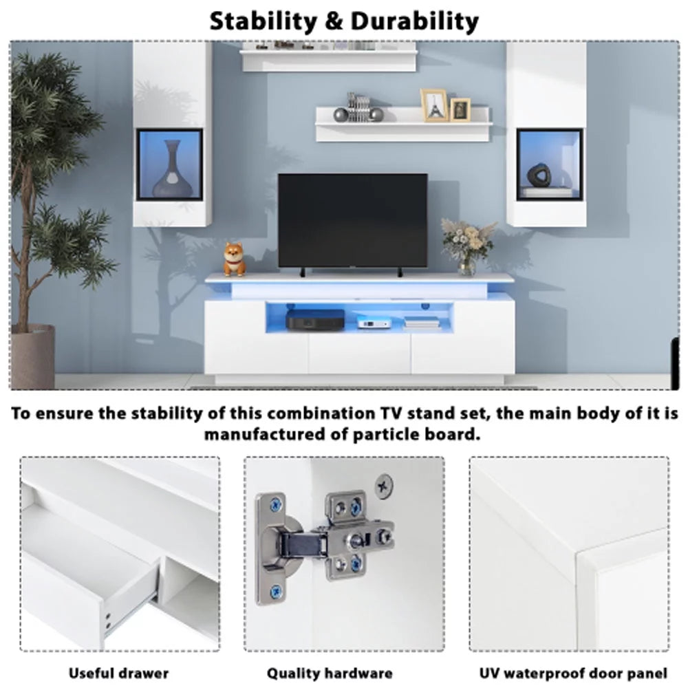 White 5 Pieces Wall Mounted Floating TV Stand Set E892681