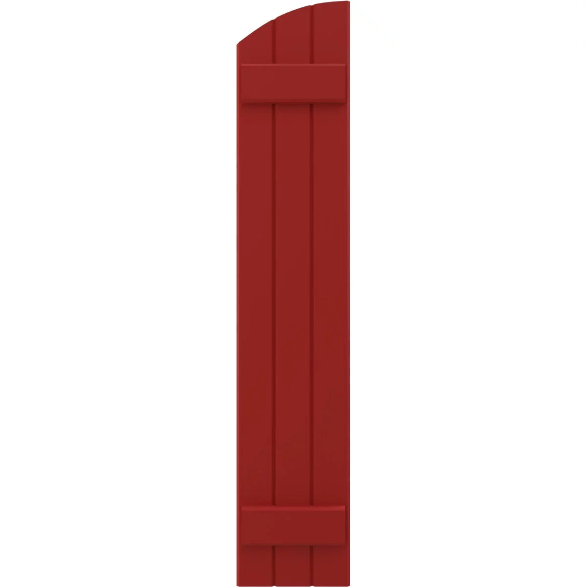 Real Wood Joined Board-n-Batten Shutters with Elliptical Top, Fire Red A483