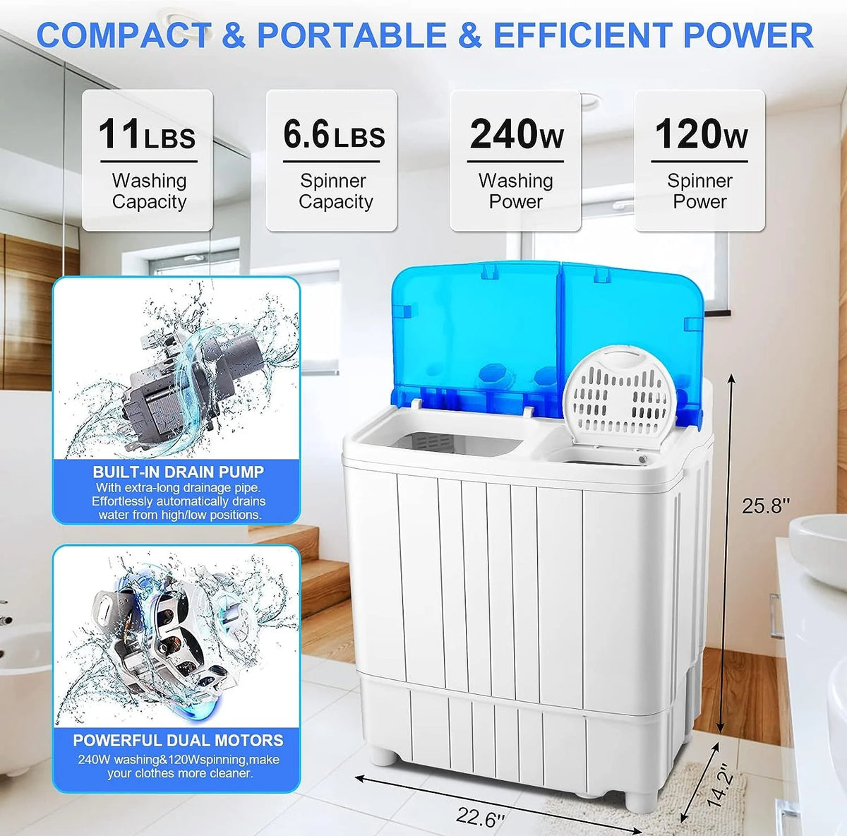 11lbs Washer & 6.6lbs Spin Dryer Combo Washing Machine Q2696