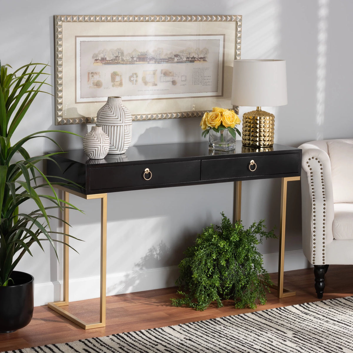 Modern Wood and Metal 2 Drawer Console Table R61300