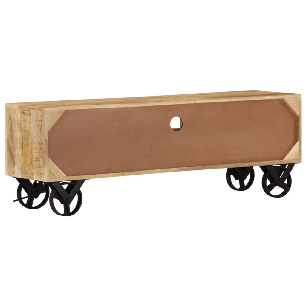 Rough Mango Wood Wheeled TV Stand with 2 Doors N650568