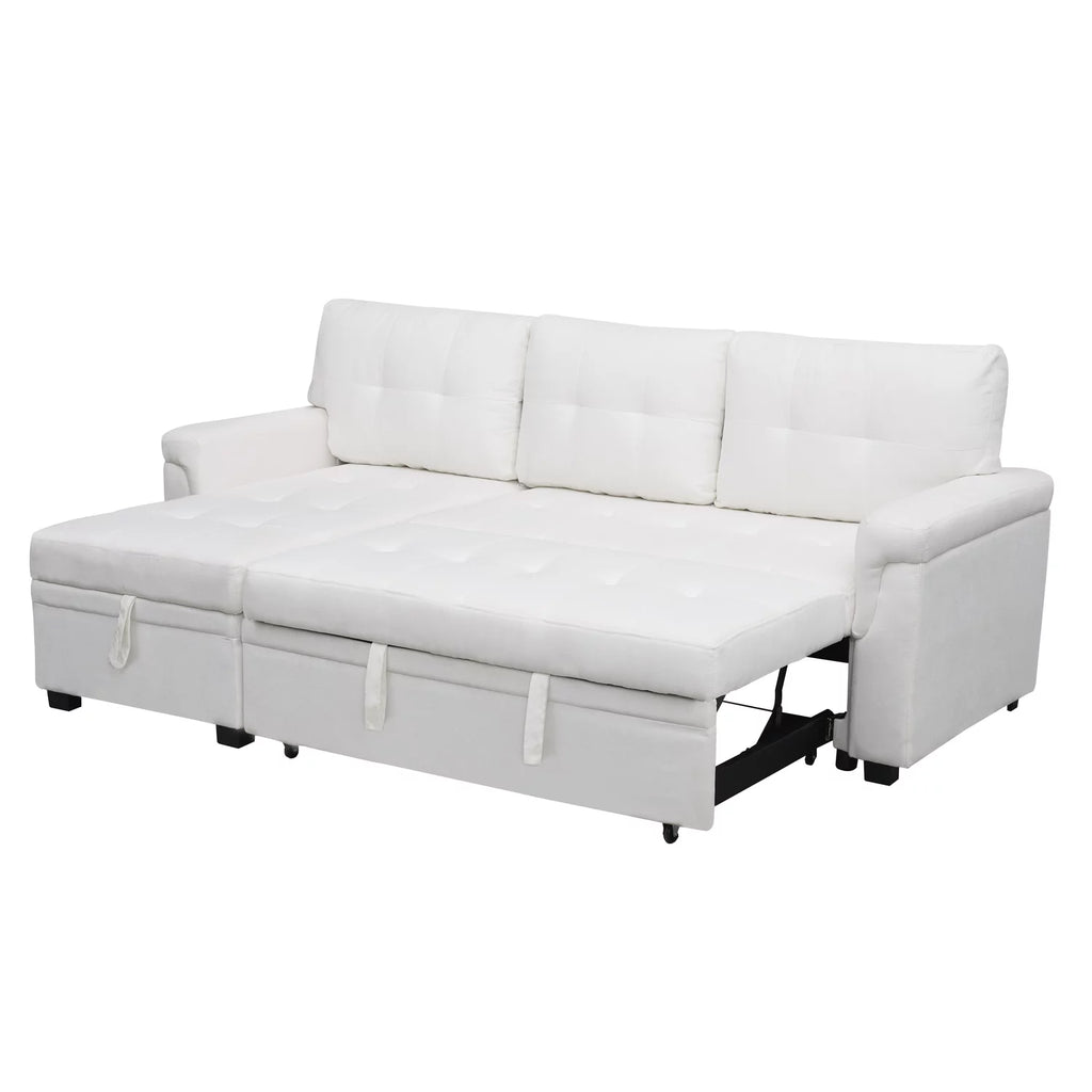 White Velvet L-Shaped Sleeper Sofa L34707