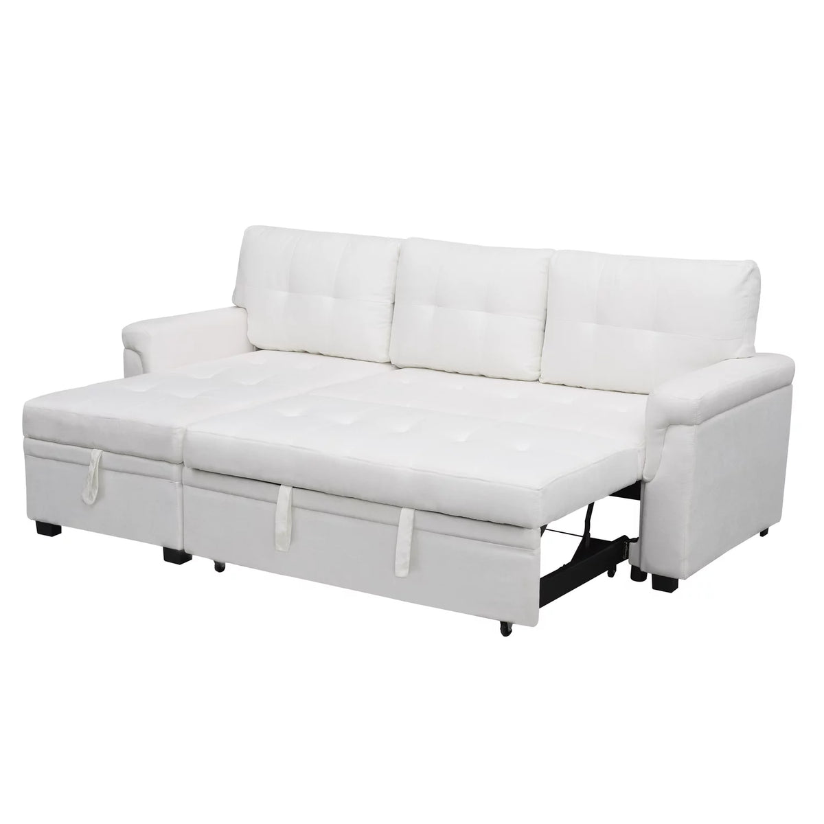 White Velvet L-Shaped Sleeper Sofa L34707