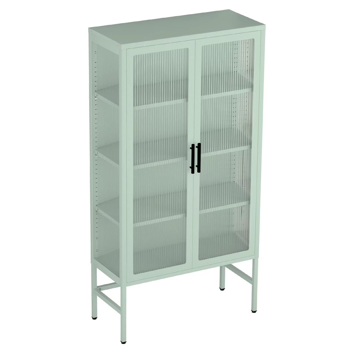Mint green Double Glass Door Adjustable Shelves Cold-Rolled Steel Storage Cabinet S3617