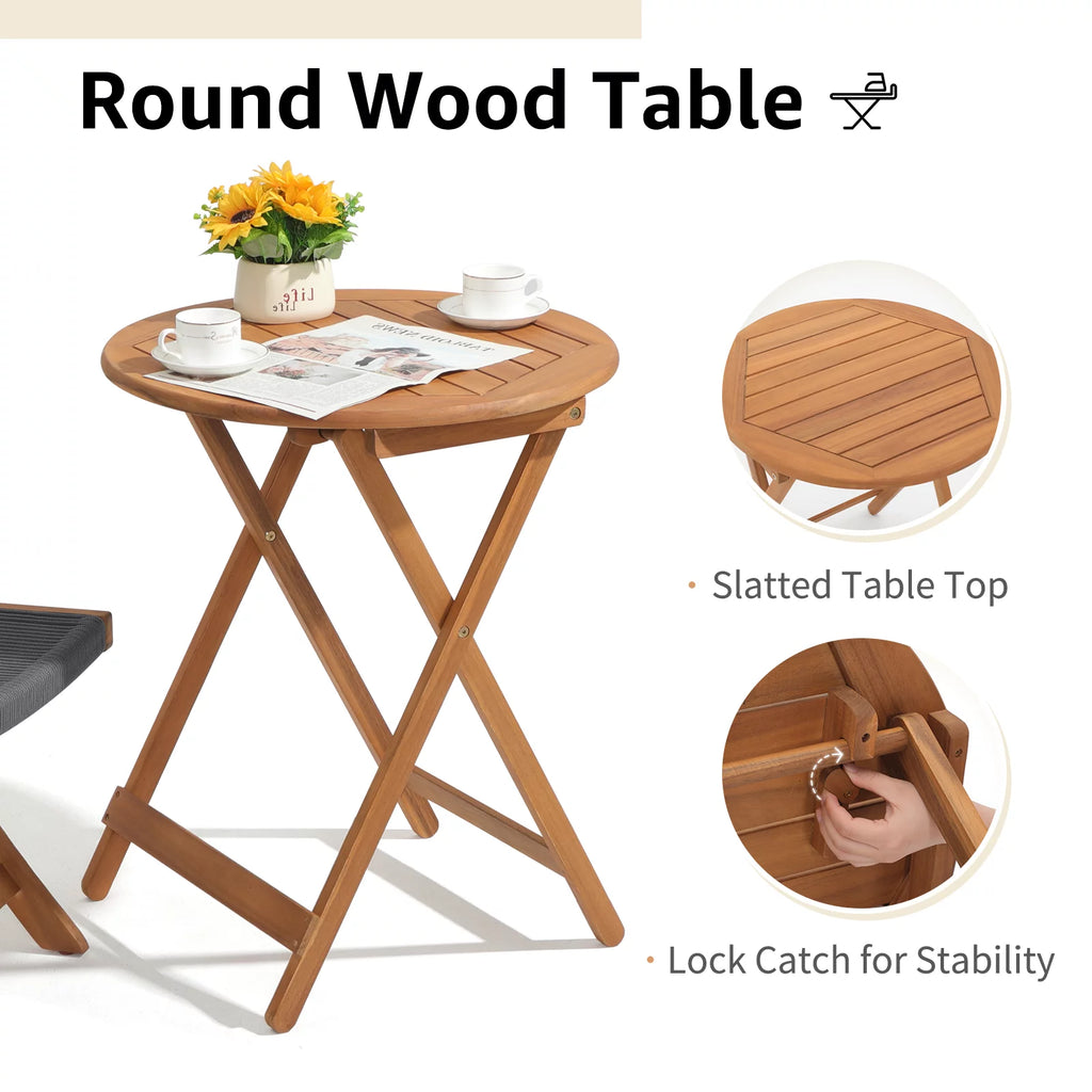 Acacia Wood Patio Bistro Set 3 Piece Gray X934