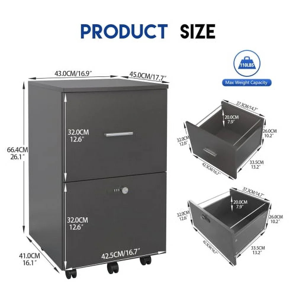 Dark Gray 2 Drawer Rolling File Cabinet N13354