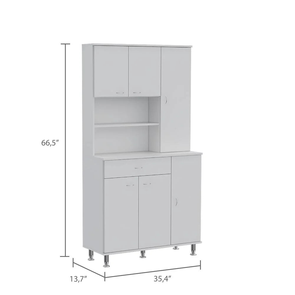 White Engineered Wood Pantry Cabinet with Six Doors W337851