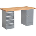 72"W x 30"D Gray 4 Drawer Maple Butcher Block Pedestal Workbench V647547