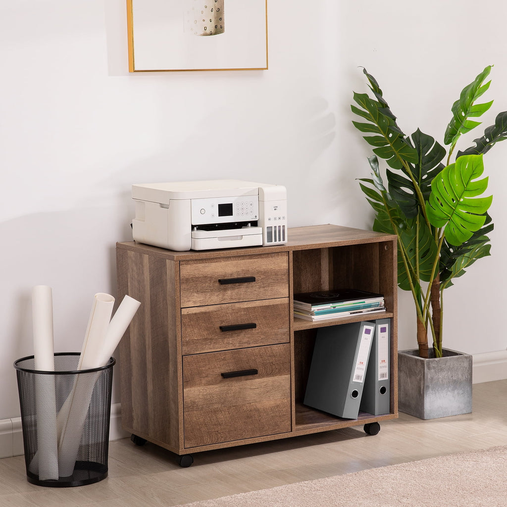 Rolling Office Cabinet with Drawers, Walnut P5771