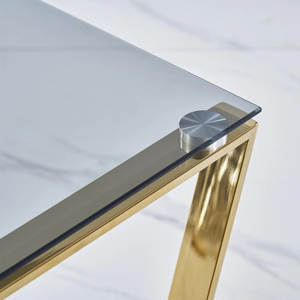 2 Pieces Gold Glass Nesting Tables Stainless Steel Frame Q271108