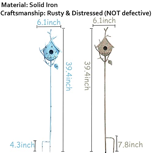 Metal Birdhouse Stake with Pole 39" H Blue W550