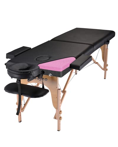 Portable Massage Table Wooden Frame Height Adjustment Black 3-Section H1927