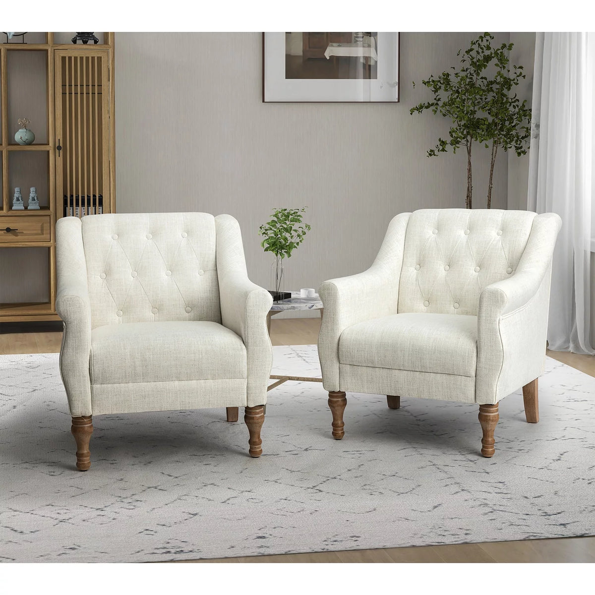 Set of 2 Tufted Wooden Armchair N59248
