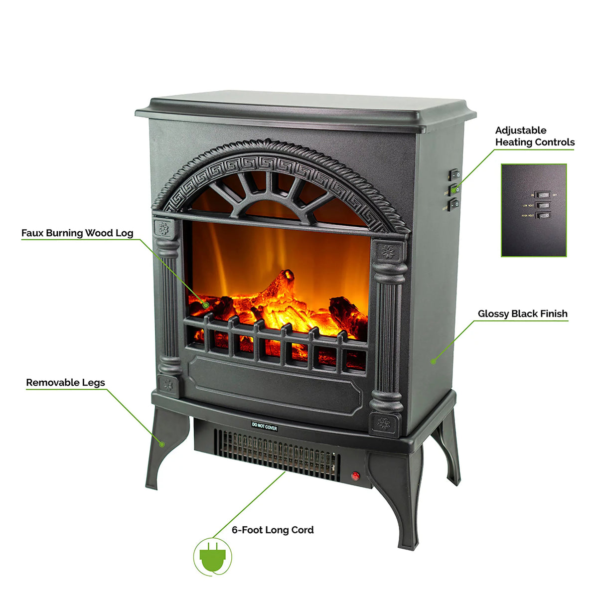 16" Freestanding Electric Fireplace Stove Heater U32045