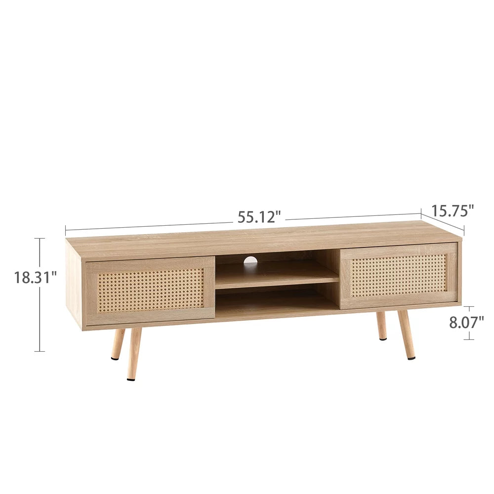 55 Inch Rattan TV Stand with Cabinet Storage V485461
