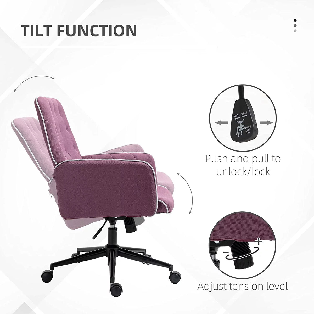 Purple Tufted Spandex Office Desk Chair with Adjustable Height B43596