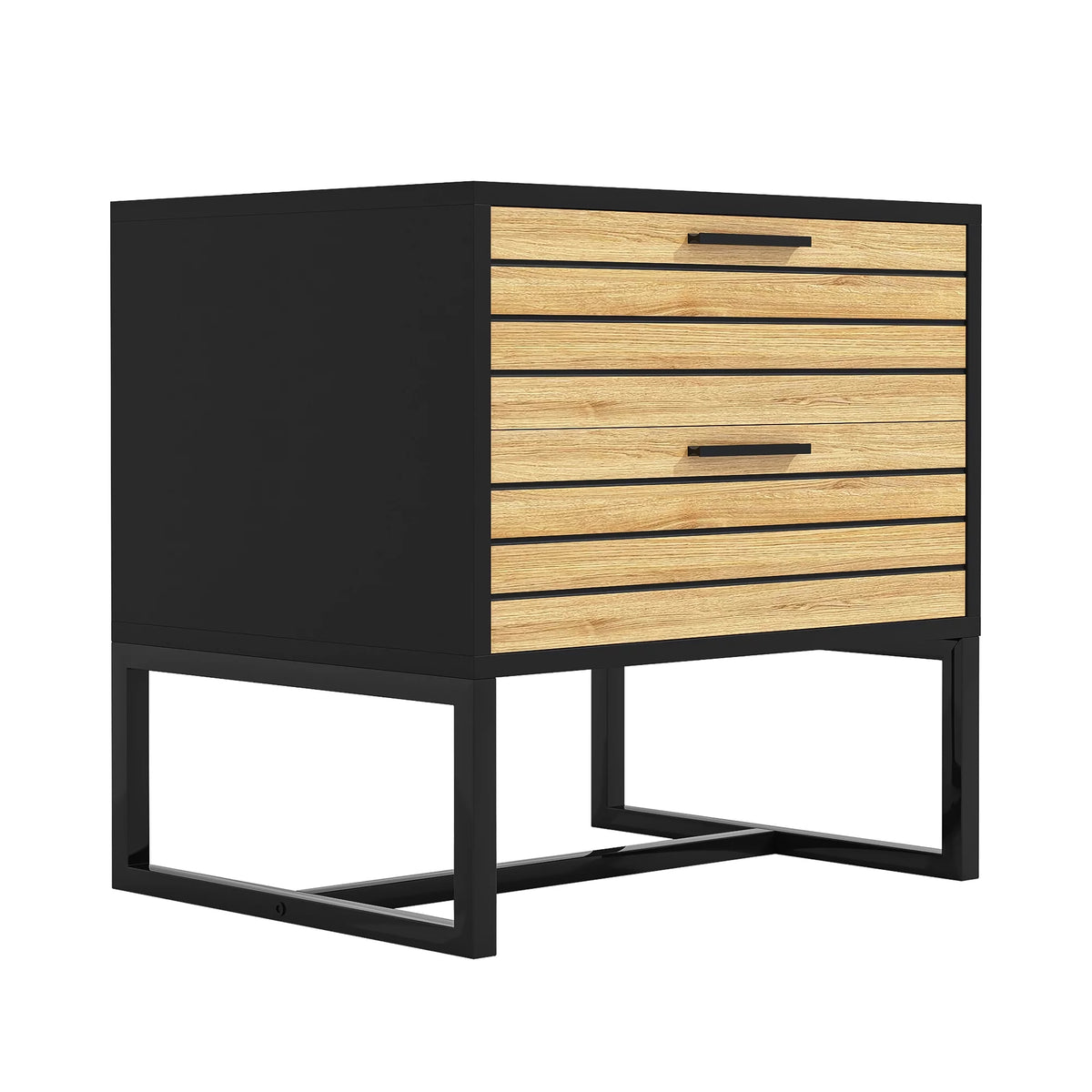 2 Tier Wooden Nightstand with Metal Leg K43294
