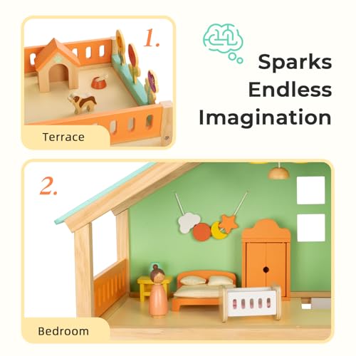 Large Wooden 3-Story Dollhouse with 42 Pcs Furniture T782