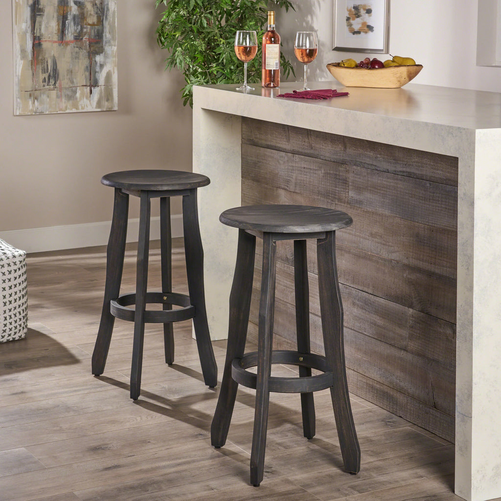 Acacia Wood 30 Inch Backless Barstools, Set of 2 P5521