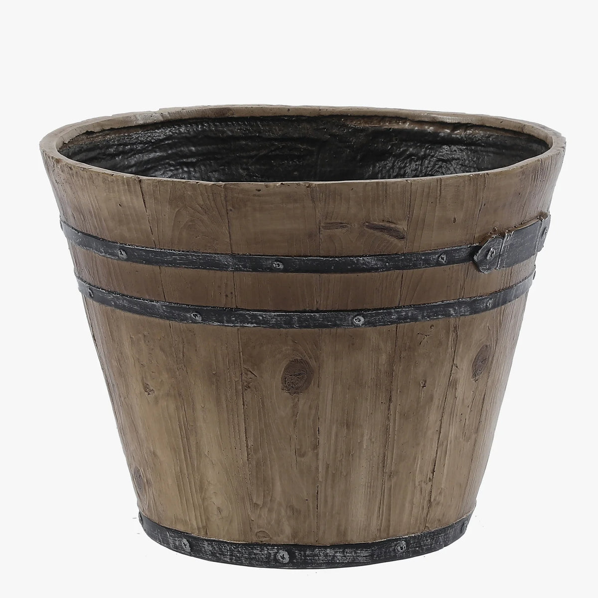 Set Of 2 Rustic Brown Faux Wood Planters L2568