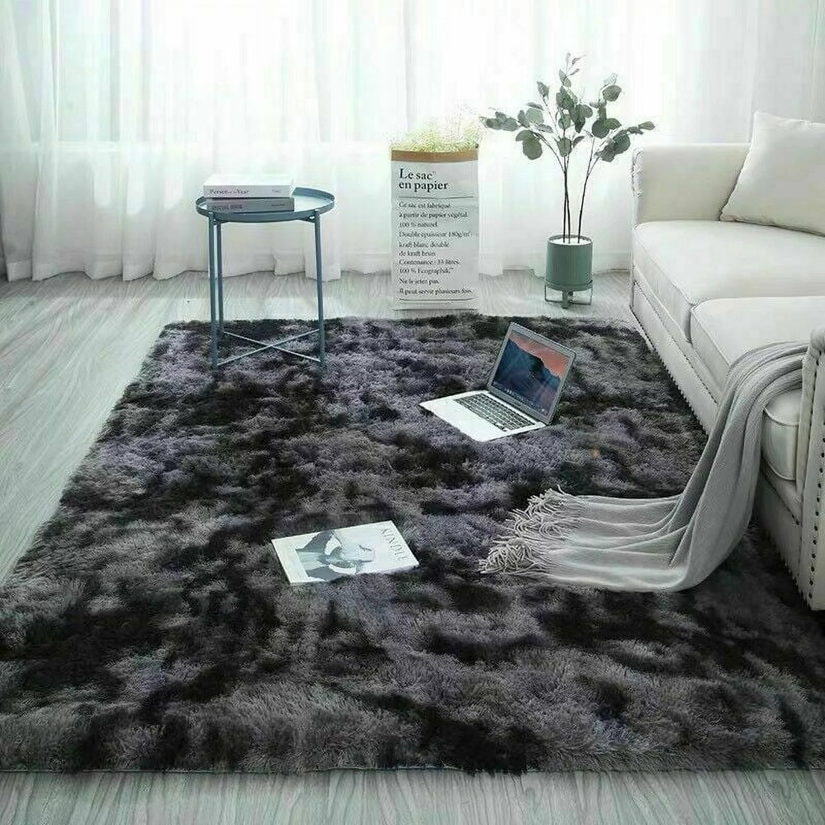 Super Soft Indoor Modern Rugs, Anti-Skid Washable, Dark Grey E58953