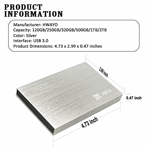 1TB Ultra Slim Portable External Hard Drive USB3.0 Silver C84391