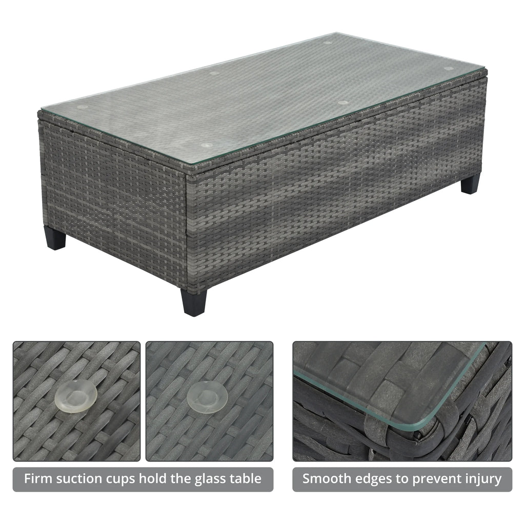 8 Pieces Beige Wicker Sofa Set with Glass Coffee Table Y387