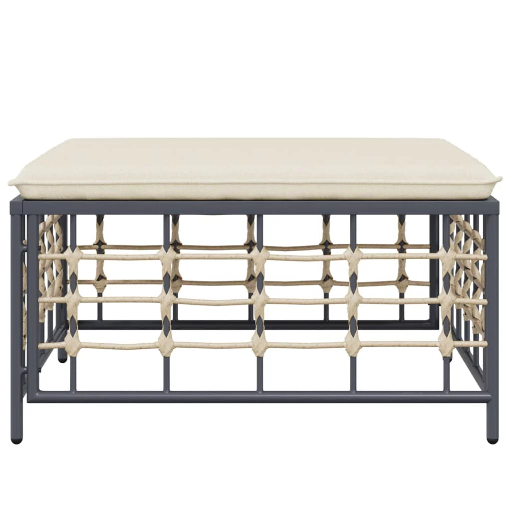 Beige Cushion Poly Rattan Patio Footstool H5521