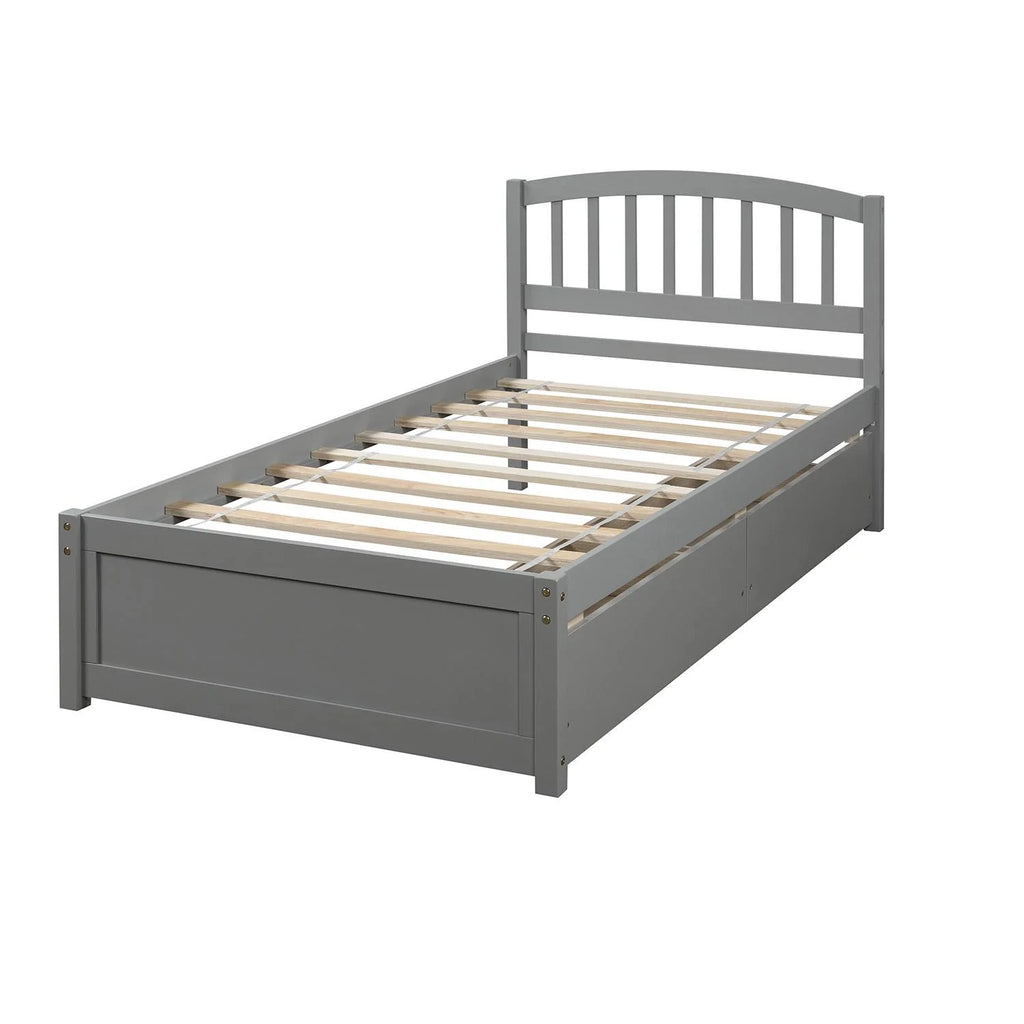 Twin Size Wood Platform Bed with Storage and 2 Drawers J717
