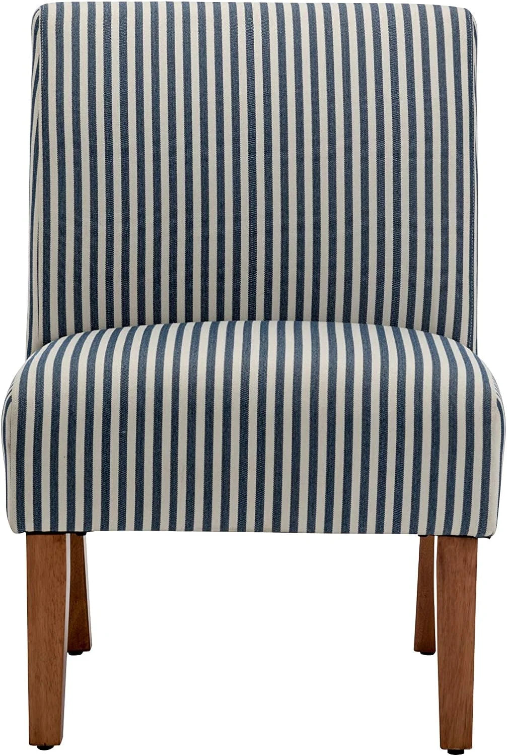 Armless Accent Chair with Wood Legs, Navy and White Stripe Fabric Q1231
