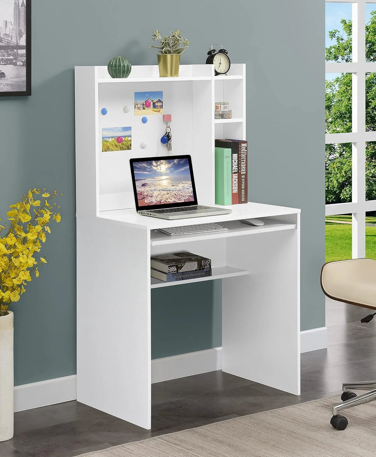 White Student Desk with Shelves D480887
