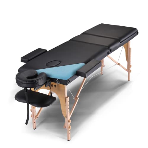 Portable Massage Table Wooden Frame Height Adjustment Black 3-Section H1927