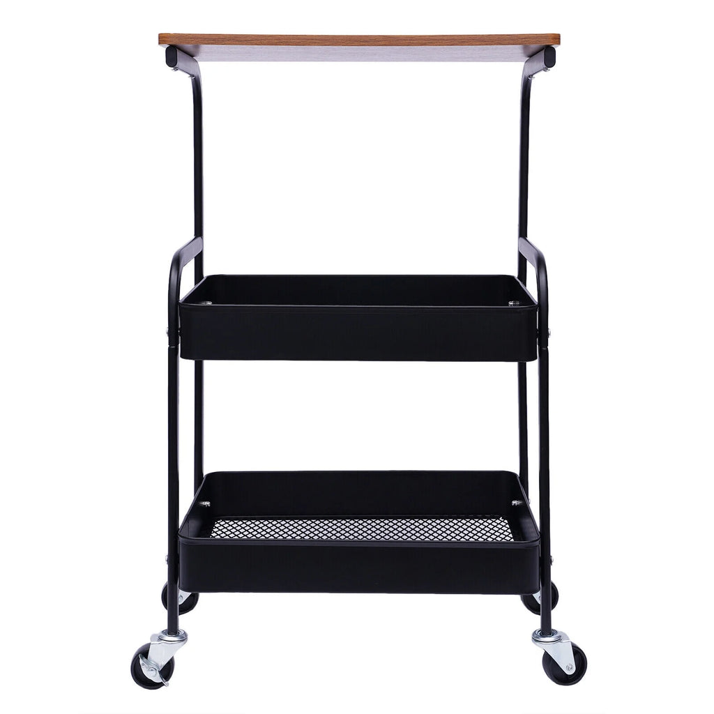 3 Tier Rolling Printer Cart with Wheel (Black+Brown) Q502